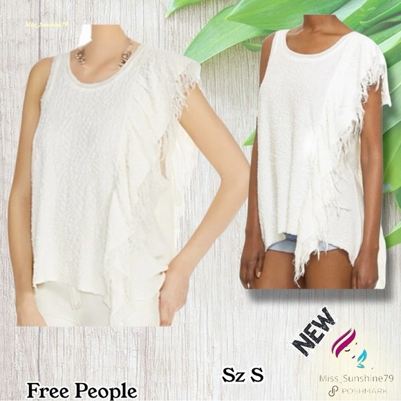 Free People NEW - Sz S - Treat Me Tender - Tank Top Ivory - Flowy - unique - Picture 3 of 9
